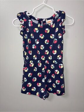 Gymboree Navy Sleeveless Romper Multicolor Geometric Circles Print 6-12M